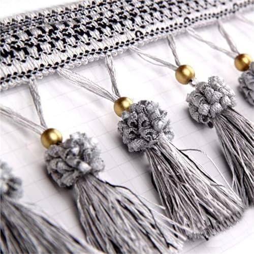 Fransenbesatz Quaste, Vorhangspitze, 5 Meter Vorhang Kanten Trim Trimmen Band Nähen Kleidungsstücke Tischdecke DIY Decor(Gray) von DUANGYMM