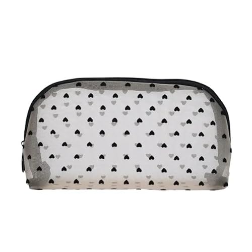 DUANSIYU Makeup Bag Kosmetiktasche aus Netzstoff mit Liebesdruck, tragbarer Kulturbeutel, Make-up-Tasche, multifunktional, transparent, for Damen, Lippenstift Make Up Bag(Beige-NO.2) von DUANSIYU