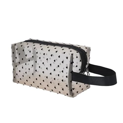 DUANSIYU Makeup Bag Kosmetiktasche aus Netzstoff mit Liebesdruck, tragbarer Kulturbeutel, Make-up-Tasche, multifunktional, transparent, for Damen, Lippenstift Make Up Bag(Beige-NO.5) von DUANSIYU