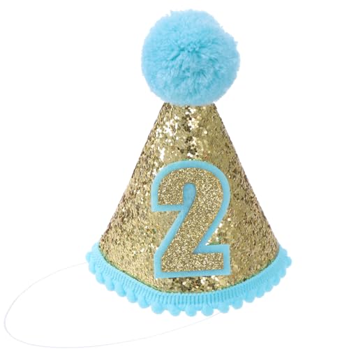 DUANxiaoyanK Kegelhut für Kindergeburtstag, Geburtstagsparty, Kegelhut, 2. Geburtstag, mit verstellbarem Stirnband, Geburtstagsparty-Zubehör (blau) von DUANxiaoyanK