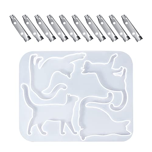 Katzen-Harzform, Katzenanhänger, Epoxidharz-Gussform mit 10 Broschen, Dornschließe, für Bastelarbeiten, Schmuck, Anhänger von DUANxiaoyanK