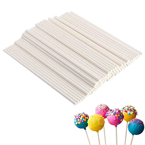 DUBENS 100 Stück Papier Cake Pop Sticks, Kitchencraft, Stiele für Kuchen am Stiel, Lollipop Lollies Papier Sticks Weiß, Holzstiele für EIS, Cakepops, Durchmesser 4mm (15cm) von DUBENS