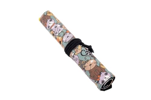 DUBENS 20 Slots Rolle Up Leinwand Farbe Bleistifte Pinsel Halter Wrap Tasche für Künstler, Malen Pinsel, Watercolor Öl Pinsel, Marker Stifte (Cat) von DUBENS