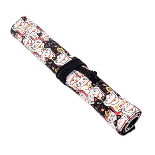 DUBENS 20 Slots Rolle Up Leinwand Farbe Bleistifte Pinsel Halter Wrap Tasche für Künstler, Malen Pinsel, Watercolor Öl Pinsel, Marker Stifte (Katze) von DUBENS