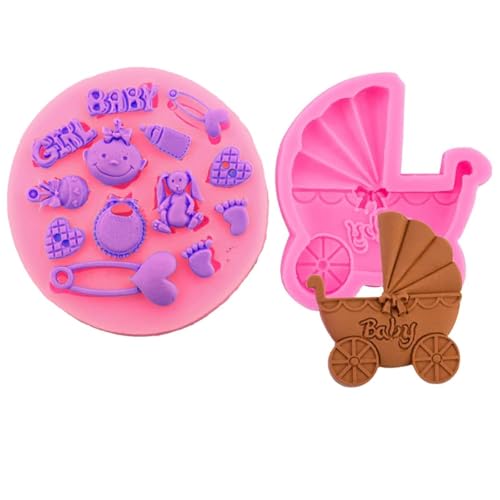 DUBENS 2er Set Silikonform Baby-Auto, Rosa, Formenset, Baby, Kinderwagen, Wagen, Kuchen Dekorieren, Fondant, Süßigkeiten, Schokolade DUBENS 2er Set Silikonform Baby-Auto, Rosa, Formenset, Baby, Kinderwagen, Wagen, Kuchen Dekorieren, Fondant, Süßigkeiten, Schokolade von DUBENS