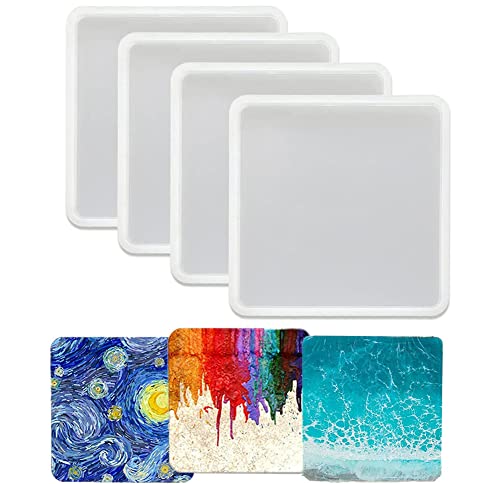 DUBENS 4er Set Untersetzerformen für Harzguss, quadratische Epoxidharz silikonformen zur Herstellung von Untersetzern Geode, Tassenmatten, Heimdekoration,10x10cm von DUBENS