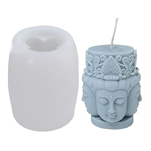 DUBENS Buddha Design Silikon Kerzenform, 3D Buddha Duftkerzen Form Machen, Guanyin Buddha Schimmel für DIY Gips Handwerk, Kuchen Dekorieren (Four-Face Buddha) von DUBENS