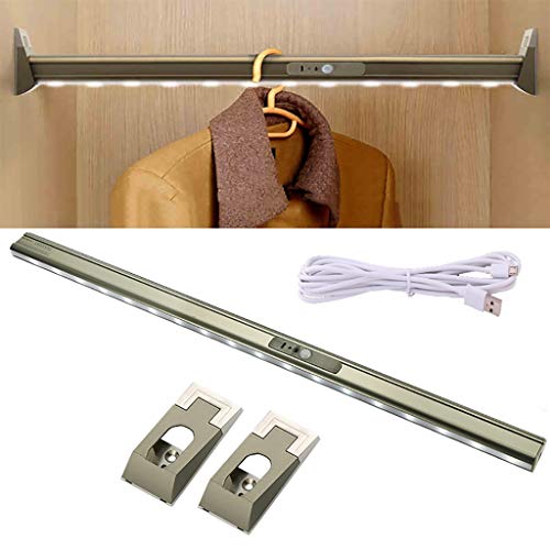 DUBTEDHOU Ausziehbare Kleiderschrankstange aus Stahl, Goldene Kleiderstange, 2-in-1 mit eingebauter Lithiumbatterie und LED-Beleuchtung, robuste Kleiderstange, 50 kg Tragkraft(1250mm) von DUBTEDHOU