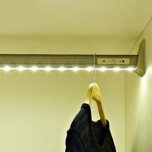 DUBTEDHOU Ausziehbare Kleiderschrankstange aus Stahl, Kleiderstange mit Licht, mit 2 Endstützen, mit Lithiumbatterie betrieben, Tragkraft 50 kg(650mm) von DUBTEDHOU