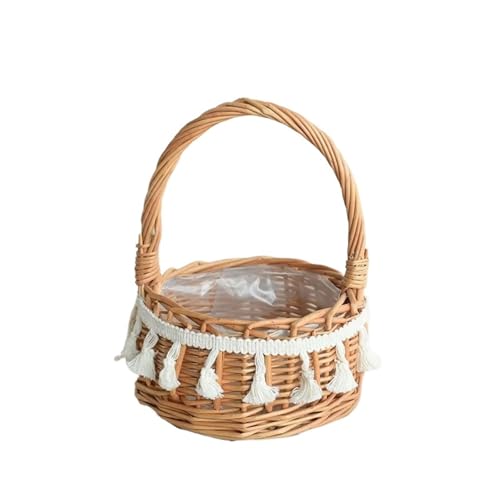 DUBTEDHOU Hochzeit Korb Blume, 1PC Rattan Handgewebte Hochzeitsdekorationen Aufbewahrungskorb Wicker Blumentopf mit Quasten Dekor(M) von DUBTEDHOU