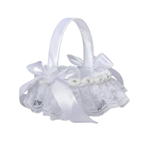 DUBTEDHOU Hochzeit Korb Blume, Brautjungfer Spitze weiß Vintage rustikale Hochzeit Zeremonie Braut Dusche Tischdekorationen(White1) von DUBTEDHOU