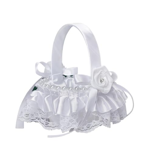 DUBTEDHOU Hochzeit Korb Blume, Brautjungfer Spitze weiß Vintage rustikale Hochzeit Zeremonie Braut Dusche Tischdekorationen(White5) von DUBTEDHOU