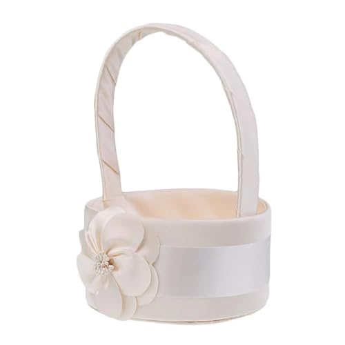 DUBTEDHOU Hochzeit Korb Blume, Champagner Seidige Satin Blume Design Runde Braut Brautjungfer Korb Hochzeit Party Blütenblätter Dekoration(Champagne) von DUBTEDHOU