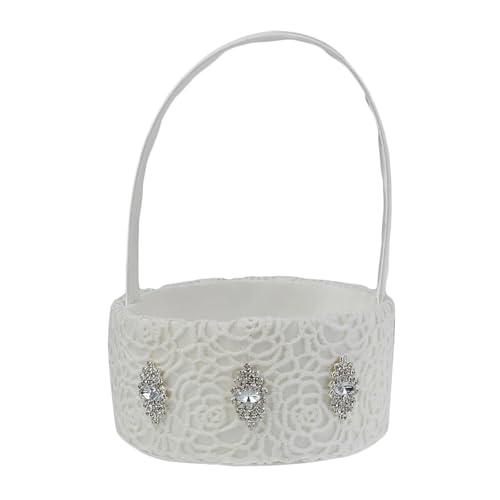 DUBTEDHOU Hochzeit Korb Blume, Champagner Seidige Satin Blume Design Runde Braut Brautjungfer Korb Hochzeit Party Blütenblätter Dekoration(White) von DUBTEDHOU