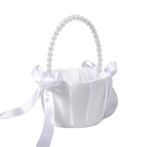DUBTEDHOU Hochzeit Korb Blume, Hochzeits-Blumenkorb mit Satinschleife und Perlengriff, geeignet for Brautjungfern und Blumenmädchen DUBTEDHOU Hochzeit Korb Blume, Hochzeits-Blumenkorb mit Satinschleife und Perlengriff, geeignet for Brautjungfern und Blumenmädchen von DUBTEDHOU