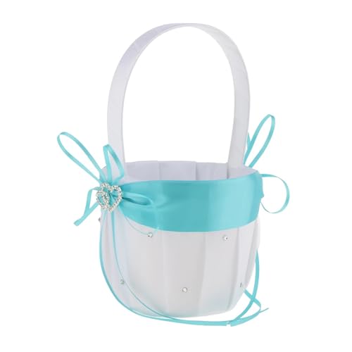 DUBTEDHOU Hochzeit Korb Blume, Satin Hochzeit Doppel Herz Strass Handwerk for Engagement Zeremonie Party Decor(Light Blue) von DUBTEDHOU