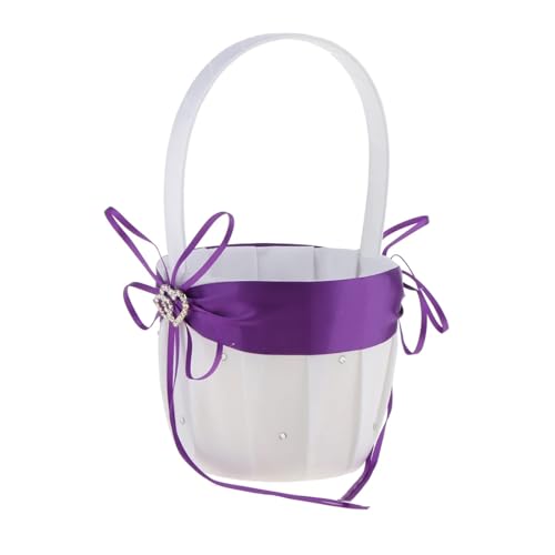 DUBTEDHOU Hochzeit Korb Blume, Satin Hochzeit Doppel Herz Strass Handwerk for Engagement Zeremonie Party Decor(Purple) von DUBTEDHOU