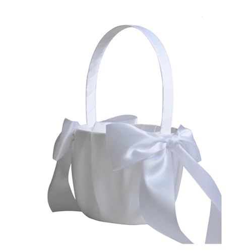 DUBTEDHOU Hochzeit Korb Blume, Weiße Seide Hochzeit for Braut Mädchen Hand gehalten Zeremonie Party Dekorationen(White1) von DUBTEDHOU