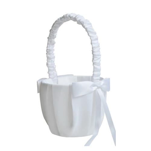 DUBTEDHOU Hochzeit Korb Blume, Weiße Seide Hochzeit for Braut Mädchen Hand gehalten Zeremonie Party Dekorationen(White2) von DUBTEDHOU