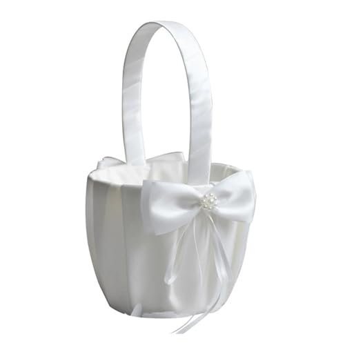 DUBTEDHOU Hochzeit Korb Blume, Weiße Seide Hochzeit for Braut Mädchen Hand gehalten Zeremonie Party Dekorationen(White3) von DUBTEDHOU
