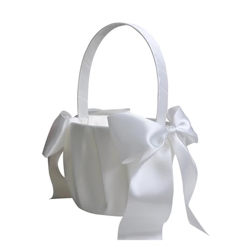 DUBTEDHOU Hochzeit Korb Blume, Weiße Seide Hochzeit for Braut Mädchen Hand gehalten Zeremonie Party Dekorationen(White4) von DUBTEDHOU