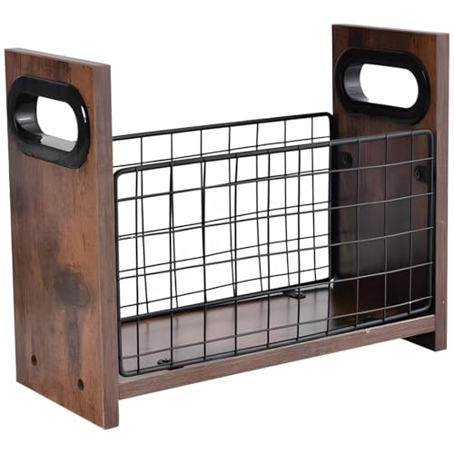 Holzschreibtisch Lagerung, Desktop-Holz-Organizer, Metallgitter, Zeitschriftenständer, Aktenhalter, Griffe, Braun, 11,4 x 4,7 x 9,1 Zoll Holzschreibtisch Lagerung, Desktop-Holz-Organizer, Metallgitter, Zeitschriftenständer, Aktenhalter, Griffe, Braun, 11,4 x 4,7 x 9,1 Zoll von DUBTEDHOU
