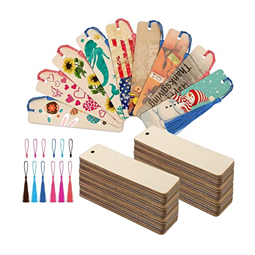 personalisierte Lesezeichen, Packung mit 36 leeren rechteckigen Lesezeichen aus Holz mit Quasten und Loch for Selbermachen, 4,7 x 1,26 Zoll personalisierte Lesezeichen, Packung mit 36 leeren rechteckigen Lesezeichen aus Holz mit Quasten und Loch for Selbermachen, 4,7 x 1,26 Zoll von DUBTEDHOU