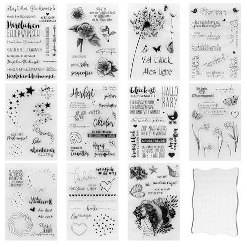 11 Bögen Silikonstempel,Enthält 1 Acrylplatte clear stamps, Vielzahl von Mustern silikon stempelset,silikon stempel,Geeignet für DIY Hochzeitseinladung Tagebuch，Osterdekorationen(11 Stile) von DUBUOZA