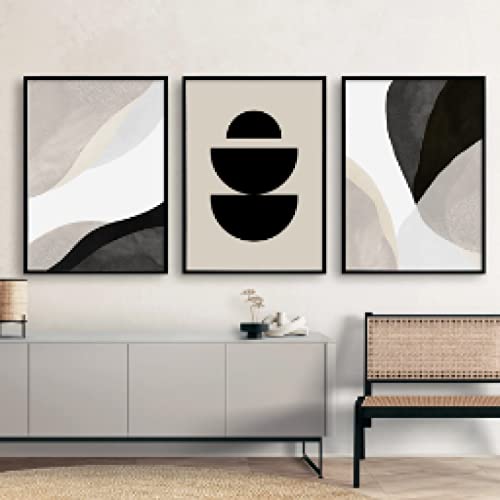DUDLOO Minimalistische schwarz beige geometrische Wandkunst zeitgenössische abstrakte Poster Leinwand Gemälde Druck für Wohnzimmer Wohnkultur 60 x 90 cm x 3 Rahmenlos von DUDLOO