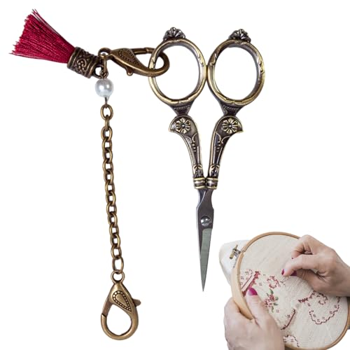 DUDOK Nadelspitzenschere, Vintage Schere - Stickschere mit Kette | Spitze Garnschere, Näh- und Bastelwerkzeug zum Stricken, Einfädeln und Basteln DUDOK Nadelspitzenschere, Vintage Schere - Stickschere mit Kette | Spitze Garnschere, Näh- und Bastelwerkzeug zum Stricken, Einfädeln und Basteln von DUDOK