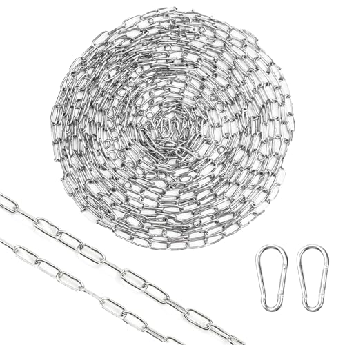 Stahlkette Verzinkt, 15 Meter Gliederkette, Metall Kette Zum Aufhängen, Silber Metallkette mit 2 Karabiner für Lampenkette, Garten und Absperrketten Stahlkette Verzinkt, 15 Meter Gliederkette, Metall Kette Zum Aufhängen, Silber Metallkette mit 2 Karabiner für Lampenkette, Garten und Absperrketten von DUDUI