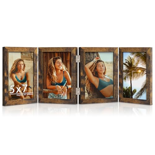 DUENPY 4 zusammenklappbarer Bilderrahmen aus Holz, 12,7 x 17,8 cm, Akkordeon-Bilderrahmen mit Plexiglas-Tischplatte, Bücherregal, Braun DUENPY 4 zusammenklappbarer Bilderrahmen aus Holz, 12,7 x 17,8 cm, Akkordeon-Bilderrahmen mit Plexiglas-Tischplatte, Bücherregal, Braun von DUENPY