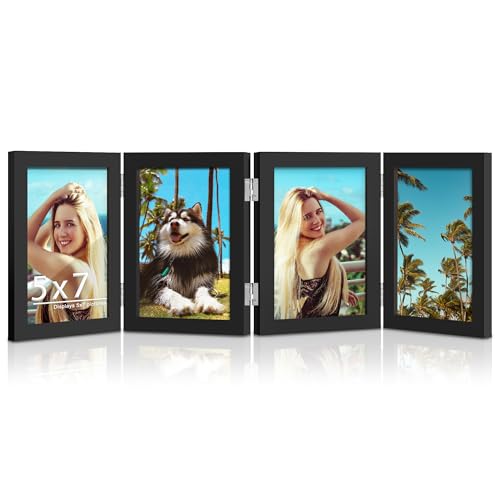 DUENPY 4 zusammenklappbarer Bilderrahmen aus Holz, 12,7 x 17,8 cm, Akkordeon-Bilderrahmen mit Plexiglas-Tischplatte, Bücherregal, Schwarz DUENPY 4 zusammenklappbarer Bilderrahmen aus Holz, 12,7 x 17,8 cm, Akkordeon-Bilderrahmen mit Plexiglas-Tischplatte, Bücherregal, Schwarz von DUENPY
