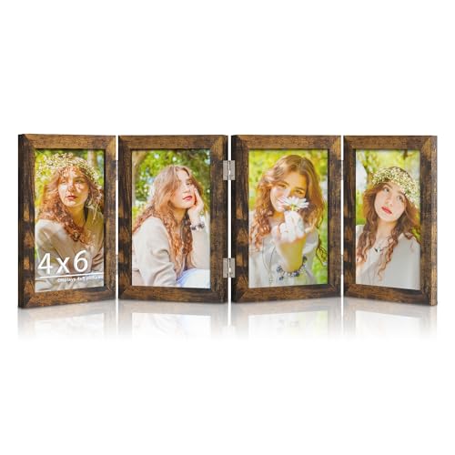 DUENPY 4 zusammenklappbarer Bilderrahmen aus Holz, horizontal, Akkordeon-Bilderrahmen mit Plexiglas-Tischplatte, Bücherregal, Braun DUENPY 4 zusammenklappbarer Bilderrahmen aus Holz, horizontal, Akkordeon-Bilderrahmen mit Plexiglas-Tischplatte, Bücherregal, Braun von DUENPY