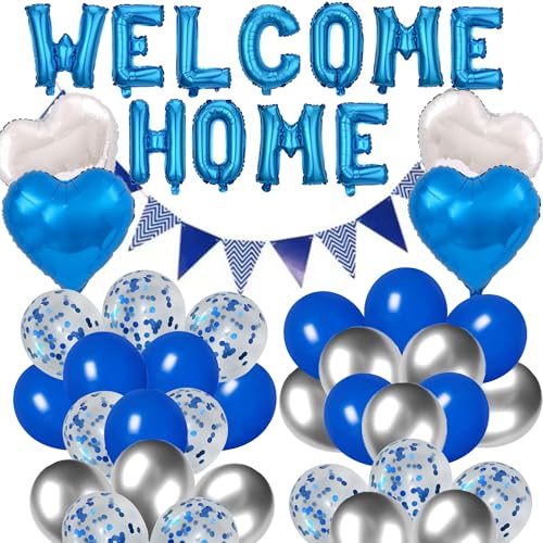 Welcome Home Decorations Blue Welcome Home Balloon Banner Heart Foil Balloons Latex Balloons for Homecoming Party Baby Shower Welcome Back Party (Blue) von DUFACAI