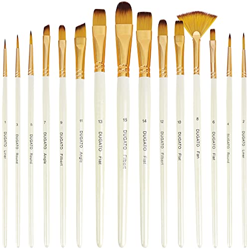 DUGATO Künstlerpinsel-Set, 15-teilig, Acryl-Pinsel-Set, Aquarell-Pinsel-Set für Acryl, Aquarell, Gouache, Öl, Malen nach Zahlen von DUGATO