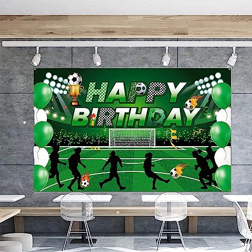 DUGEGAYL Fußball Happy Birthday Banner, Fußball Sport Themen Geburtstag Banner, 180 x 110 cm, Grün, Polyester, Seilmontage, Innen- oder Außenbereich, für Kinder, Jungen und Mädchen, Geburtstag, Sport von DUGEGAYL
