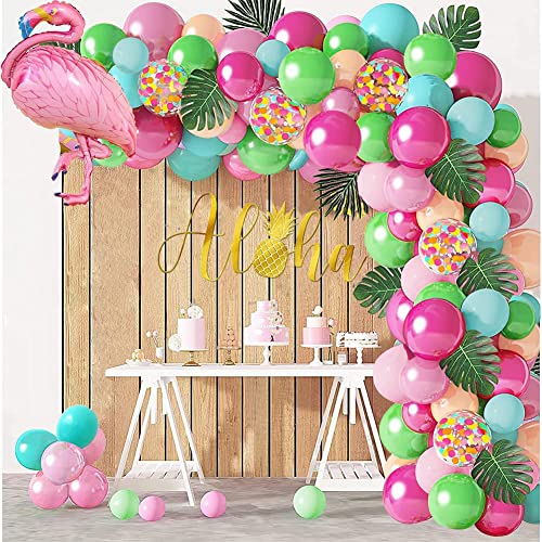 DUGEHO 107-teiliges Hawaii-Ballonbogen-Set, Ballonbogen, hawaiianische Luftballons, Ballongirlande-Set, Flamingo-Luftballons für Geburtstag, Hochzeit, Jahrestag, Babyparty, Hawaii-Party von DUGEHO