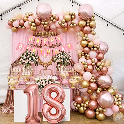 DUGEHO 18 Geburtstag Deko Frauen Mädchen,Luftballons Roségold Luftballon Girlande Set,Happy Birthday Girlande Macaron Ballon,Metall Luftballons Hochzeit für Geburtstag Hochzeit Jubiläum von DUGEHO