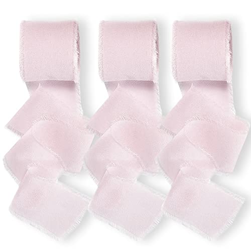 DUGEHO Geschenkband,Chiffon Schleifenband Schleifenband 3 Rollen Hochzeit Dekoband für Hochzeit Einladungen Brautstrauß Geschenk Wrapping Dekor DIY Handwerk（3,8cm x 6m，Rosa） von DUGEHO