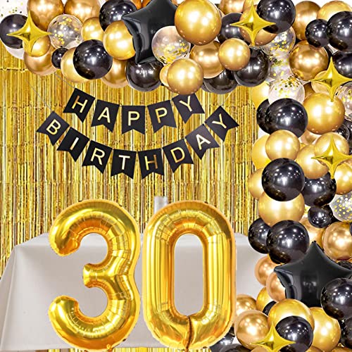 DUGEHO 30 Geburtstag Deko,Luftballons 78 Stück Schwarz Gold Luftballon Girlande Set,Happy Birthday Girlande Ballon,Konfetti Ballons und Folienballons für Geburtstag Hochzeit Jubiläum von DUGEHO
