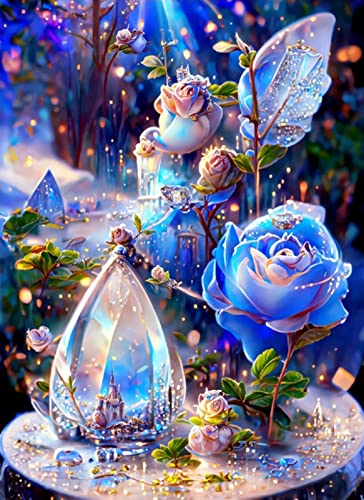DUGEHO 5D Diamond Painting Full Set,5D Diamant Painting Bilder mit Diamond Painting Zubehör Blaue Rose DIY Diamant Malerei für Home Wall Wand und Eingang Dekorationen(30×40cm) von DUGEHO