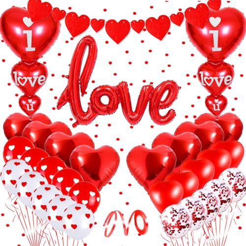 DUGEHO Ballondekorationen zum Valentinstag, Herzballons mit 1000 Rosenblättern, Folienballon-Dekoration, Liebesbär für Verlobung, Jahrestag, Hochzeit, Party, Antrag von DUGEHO