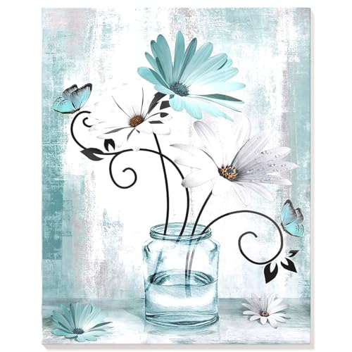 DUGEHO DIY Handgemalt Ölgemälde Leinwand Kits, Malen Nach Zahlen blaue und weiße Blume Blume, Anfänger Erwachsene Paint by Numbers Malen Nach Zahlen zur Heimdekoration, Kein Rahmen (40x50cm) von DUGEHO