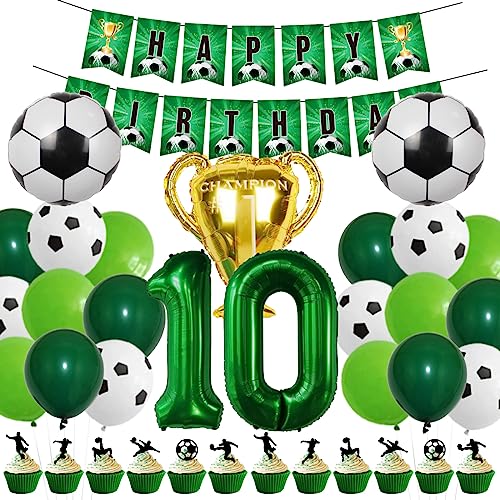 DUGEHO Fussball Luftballon 10 Jahr Grün Geburtstag Deko Mädchen Junge,Grün Luftballons Set,Happy Birthday Banner,Grün Luftballons für Kindergeburtstag Deko von DUGEHO