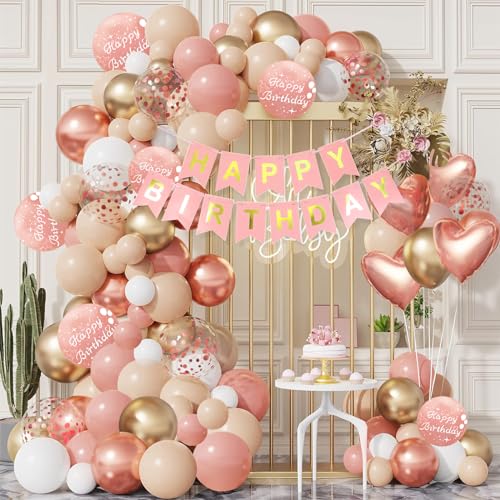 DUGEHO Luftballon Girlande, Geburtstagsdeko,Happy Birthday Banner,Deko Geburtstag Rosegold,Konfetti Balloon Girlande für Baby Shower, Geburtstag, Hochzeitdeko von DUGEHO