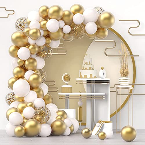 DUGEHO Luftballons 107 Stück Gold und Weiß Girlande Ballonbogen Luftballon Girlande Set,Happy Birthday Girlande Latex luftballons hochzeit für Geburtstag Hochzeit Jubiläum Baby Shower Party von DUGEHO