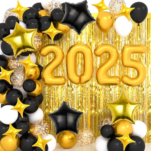 DUGEHO Silvester Deko 2025,85 Stück Schwarzes GoldParty Deko Silvester Neujahr Silvesterdeko, Konfetti Ballons und Folienballons für Silvester Neujahrsfeier DUGEHO Silvester Deko 2025,85 Stück Schwarzes GoldParty Deko Silvester Neujahr Silvesterdeko, Konfetti Ballons und Folienballons für Silvester Neujahrsfeier von DUGEHO