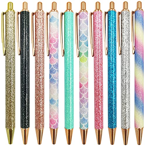 DUGYIRS 10 Stück Bling Kugelschreiber Einziehbarer Metall Klick Kugelschreiber für Frauen Mädchen Geschenke von DUGYIRS