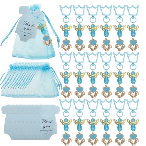 DUGYIRS 20 Sets Gastgeschenke Taufe,Inklusive Schlüsselanhänger Organzasäckchen und Dankeschön-Tags für Jungen Mädchen Baby Shower Geburtstagsfeier Zubehör Babyparty Deko(Blau) von DUGYIRS